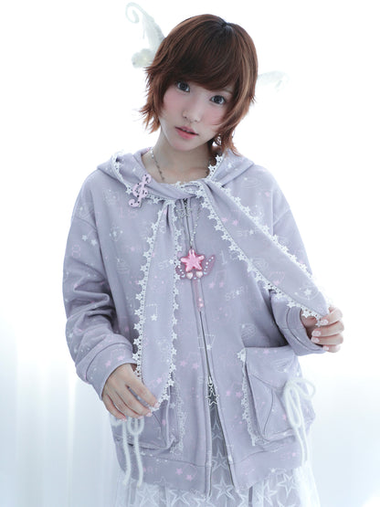 Star Hoodie Coat with Envelope Pockets