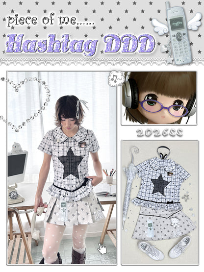 Star Check Peter Pan Collar Short Sleeve Shirt
