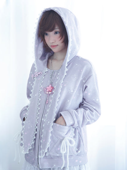 Star Hoodie Coat with Envelope Pockets