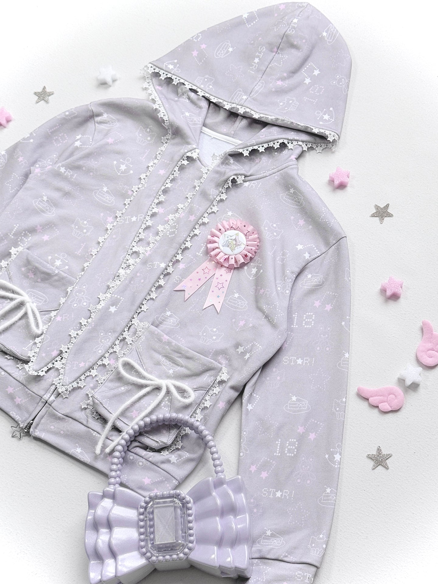 Star Hoodie Coat with Envelope Pockets