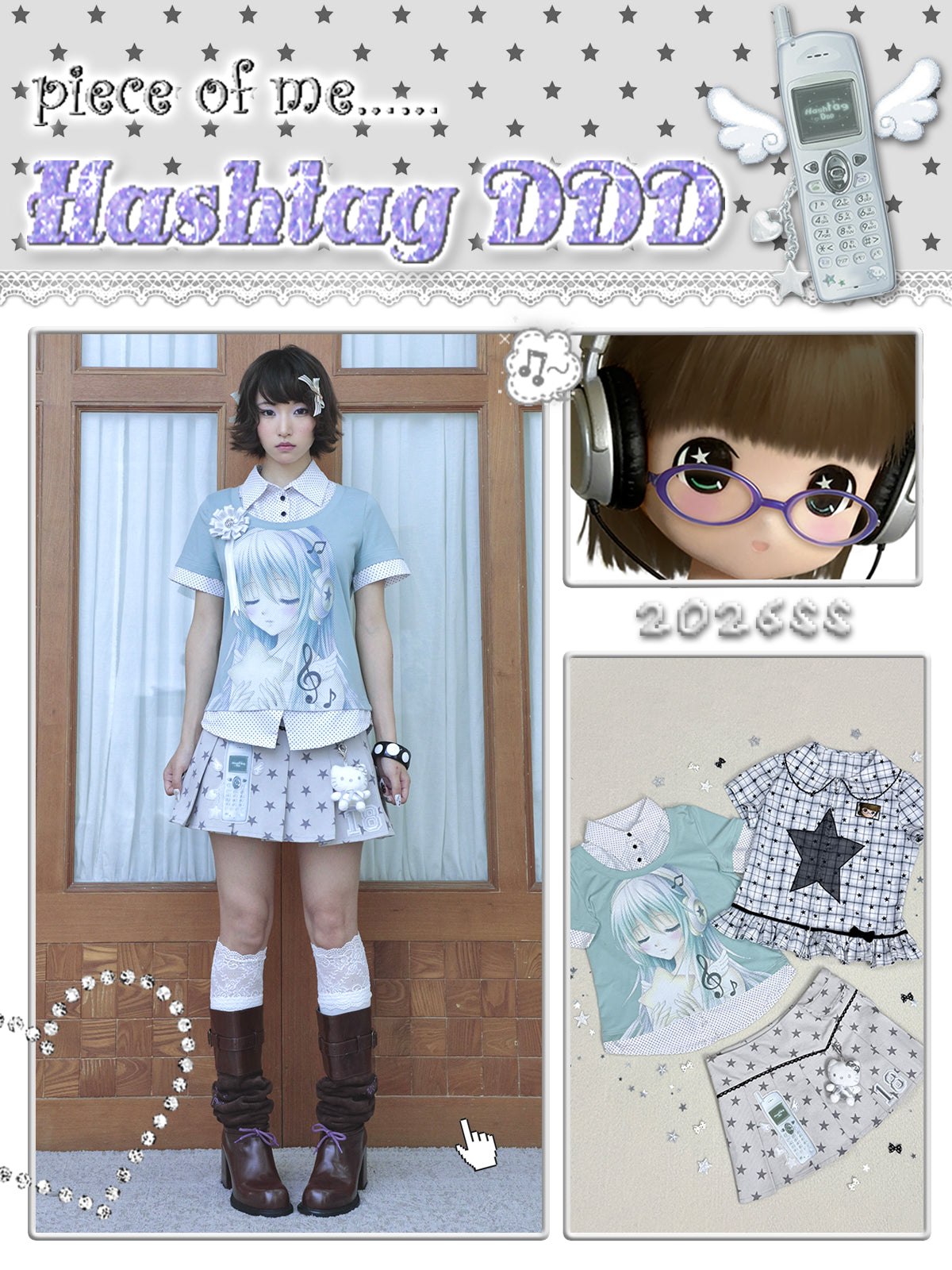Retro Flip Phone Star Pleated Mini Skirt