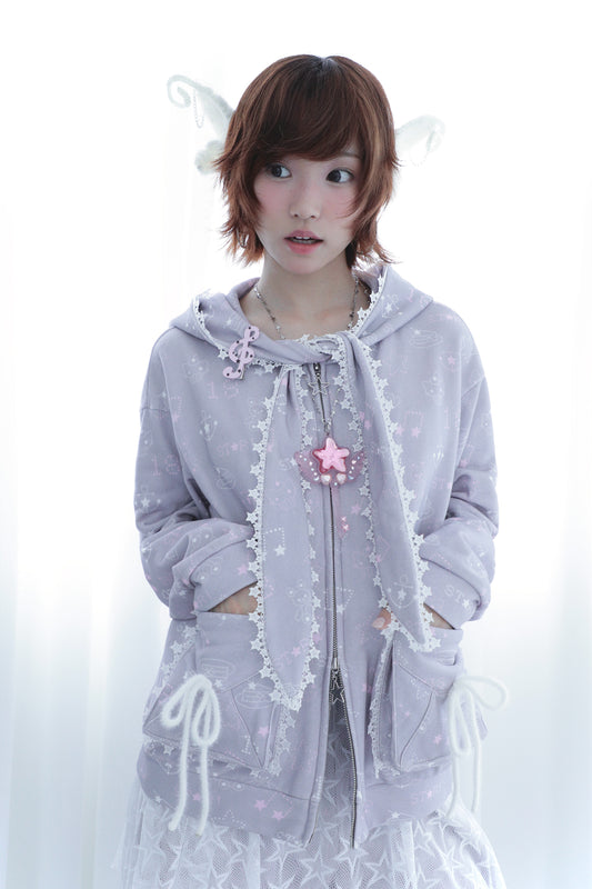 Star Hoodie Coat with Envelope Pockets