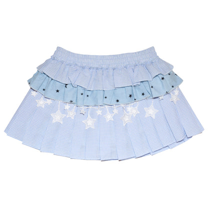 Three layer spliced cake puffy star checkered skirt