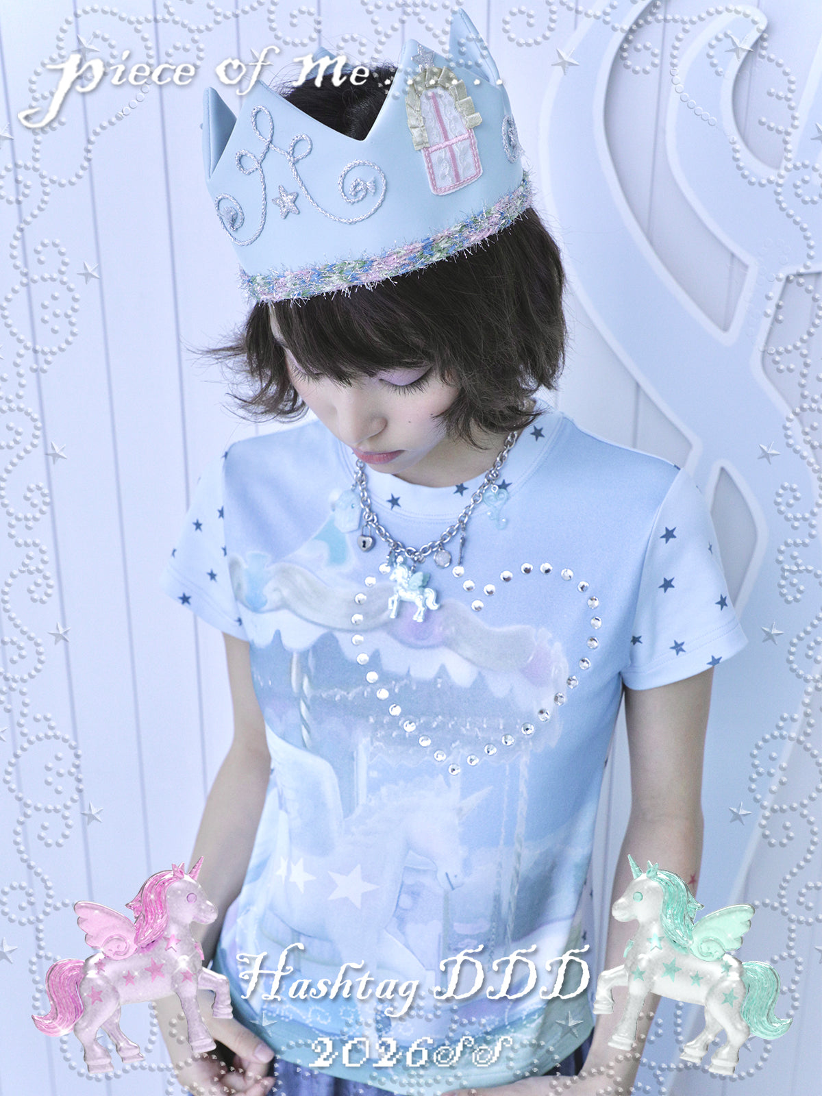 Unicorn Carousel Rhinestone Patchwork Short Sleeve Tee
