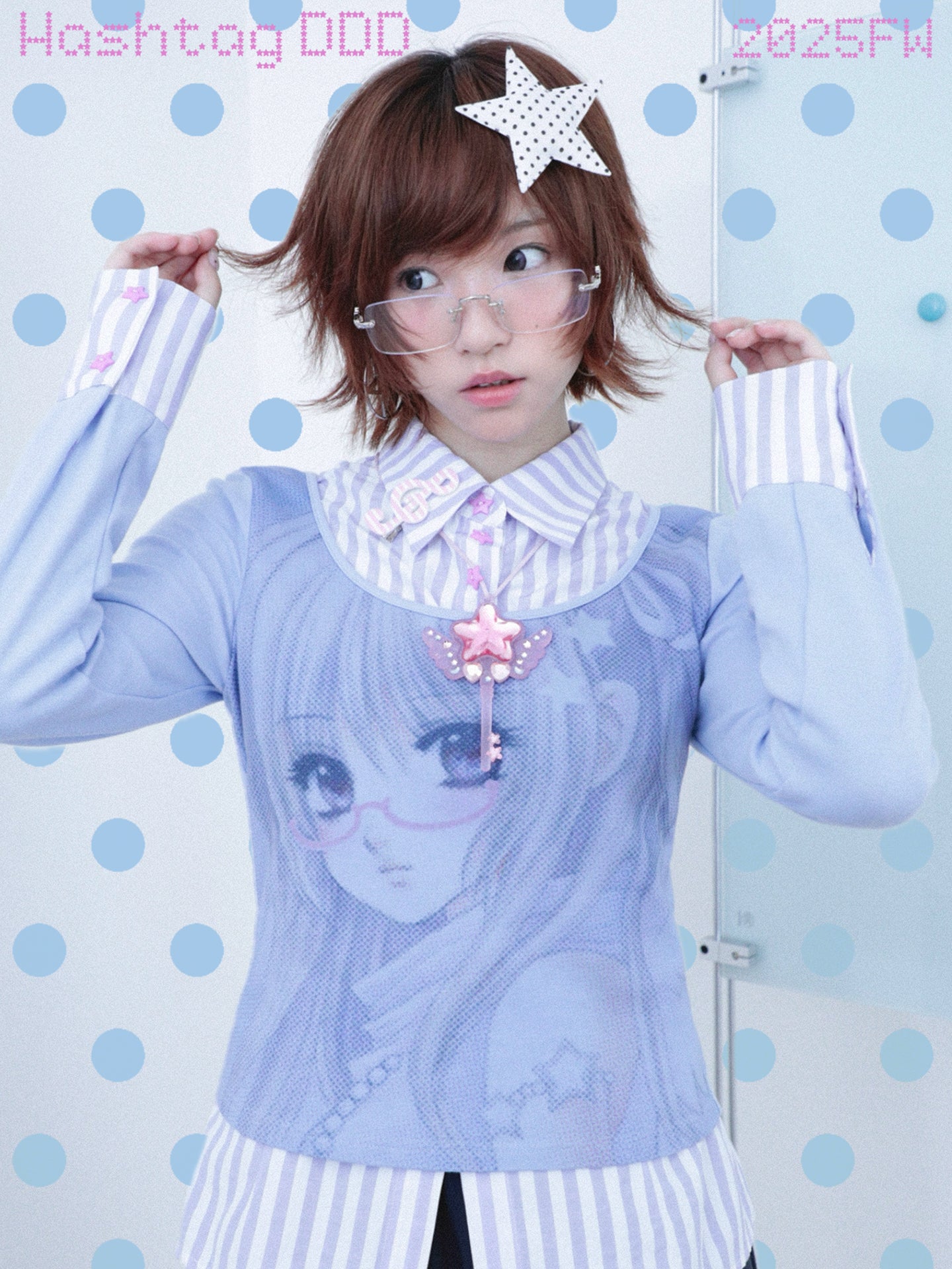 Comic Girl Print Two-Piece Style Blouse