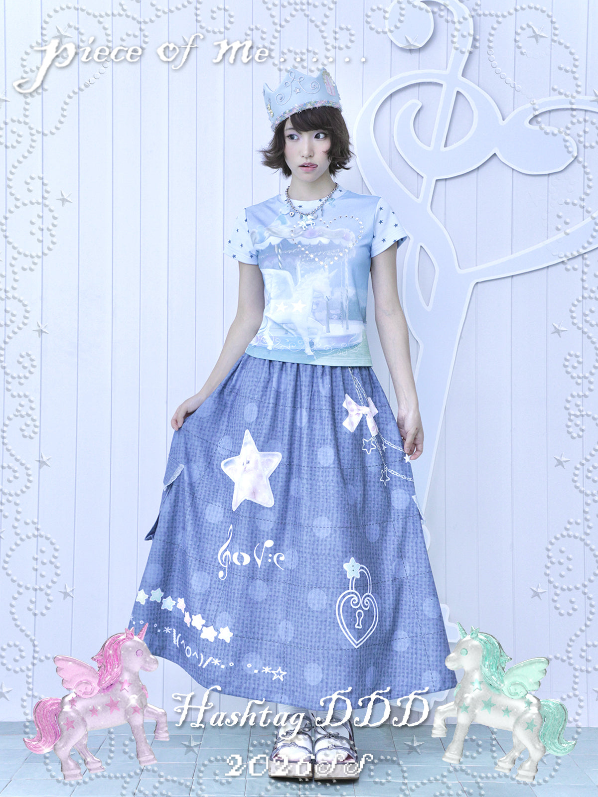 Unicorn Carousel Rhinestone Patchwork Short Sleeve Tee