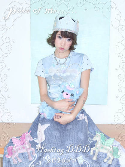 Unicorn Carousel Rhinestone Patchwork Short Sleeve Tee