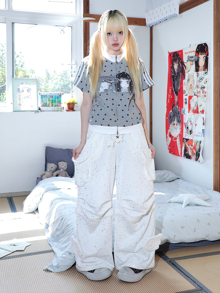 Angel wing paratrooper straight tube workwear pants