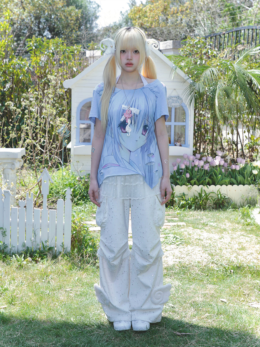 Angel wing paratrooper straight tube workwear pants