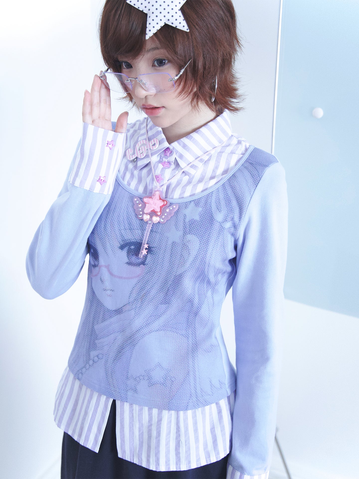 Comic Girl Print Two-Piece Style Blouse