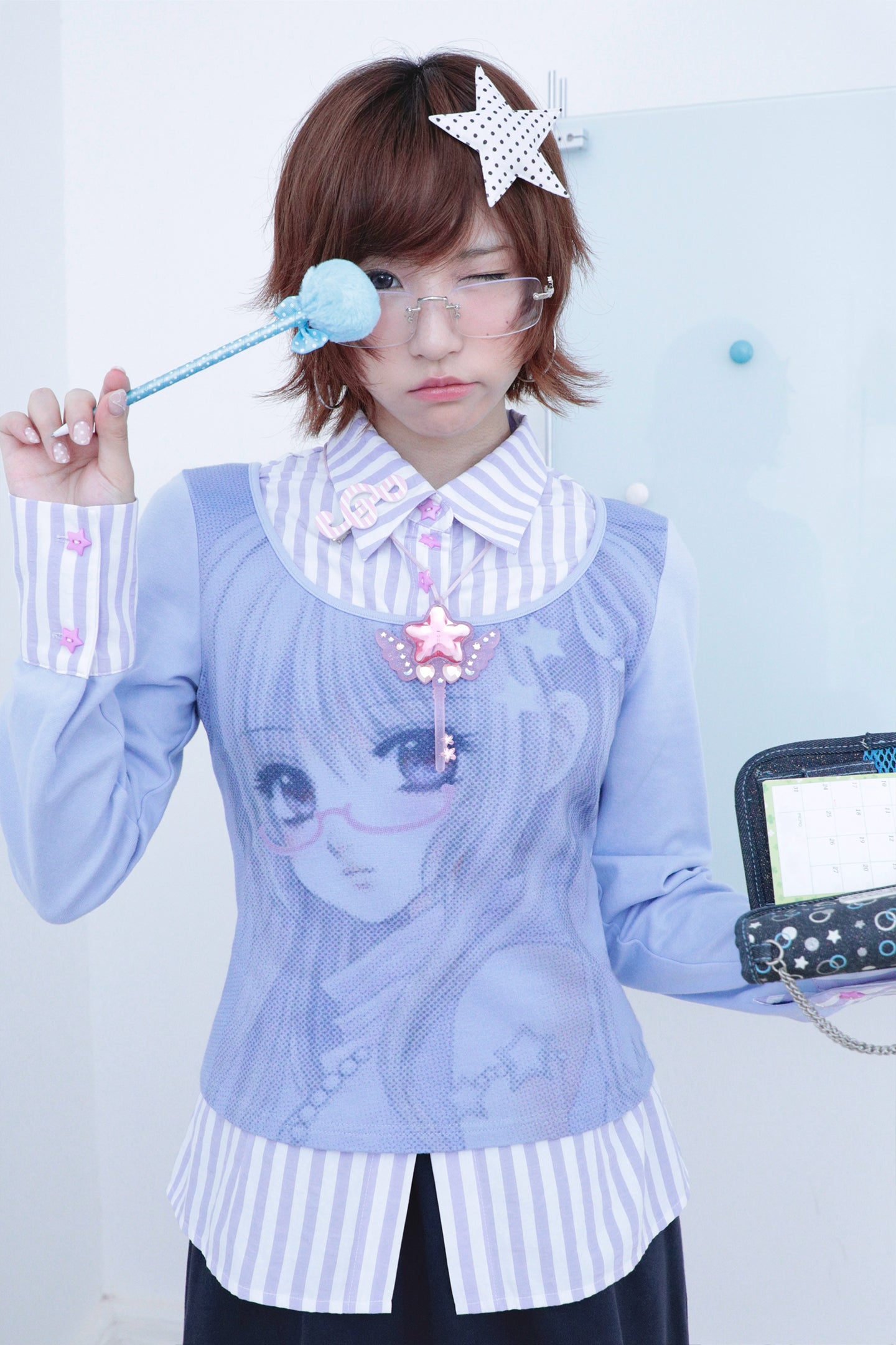 Comic Girl Print Two-Piece Style Blouse