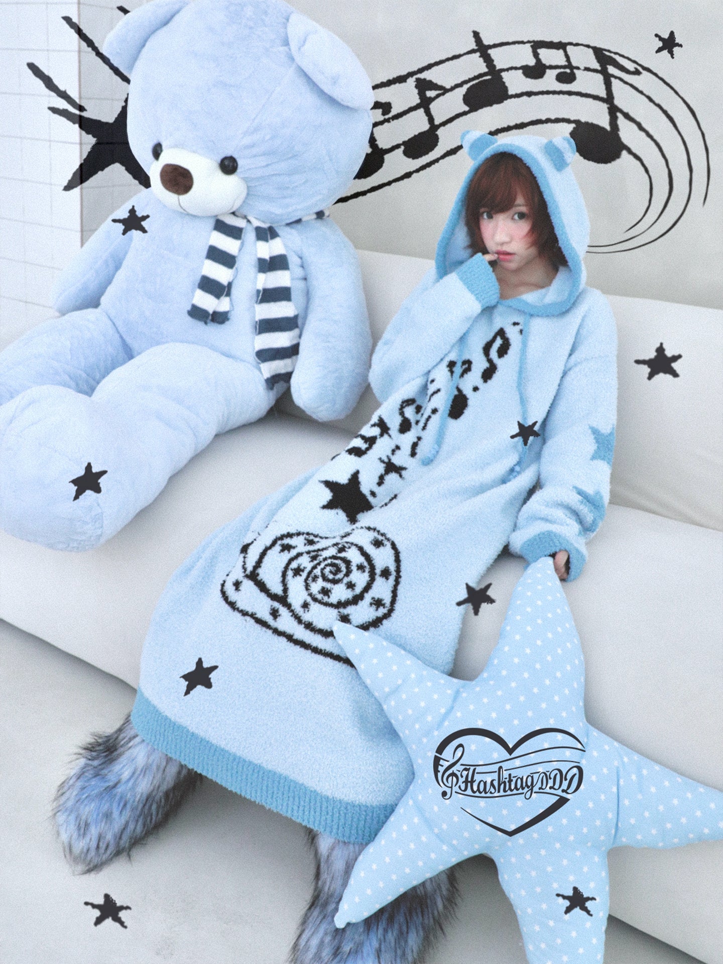 Musical Note & Snail Antennae Hooded Knit Maxi Dress