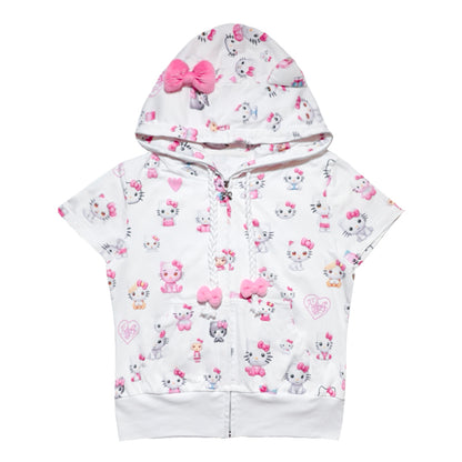 Kitty cat ears with bow short sleeved hoodie jacket