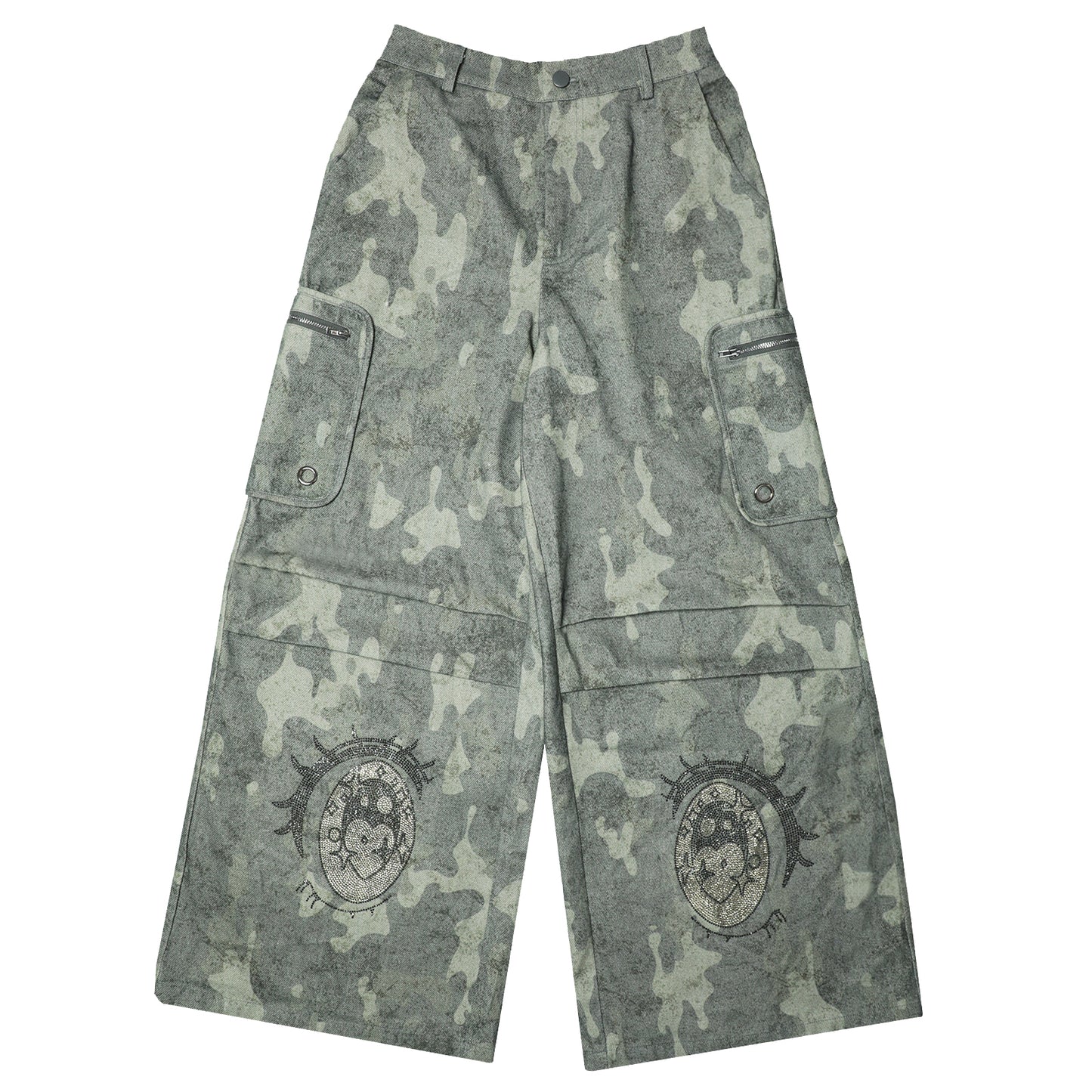 Cartoon-Eye Rhinestone Paratrooper Pants