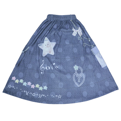 Reversible Faux Linen Polka Dot A-Line Maxi Skirt