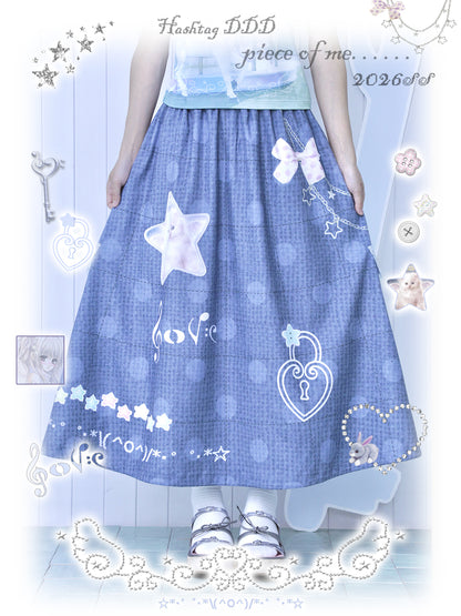 Reversible Faux Linen Polka Dot A-Line Maxi Skirt