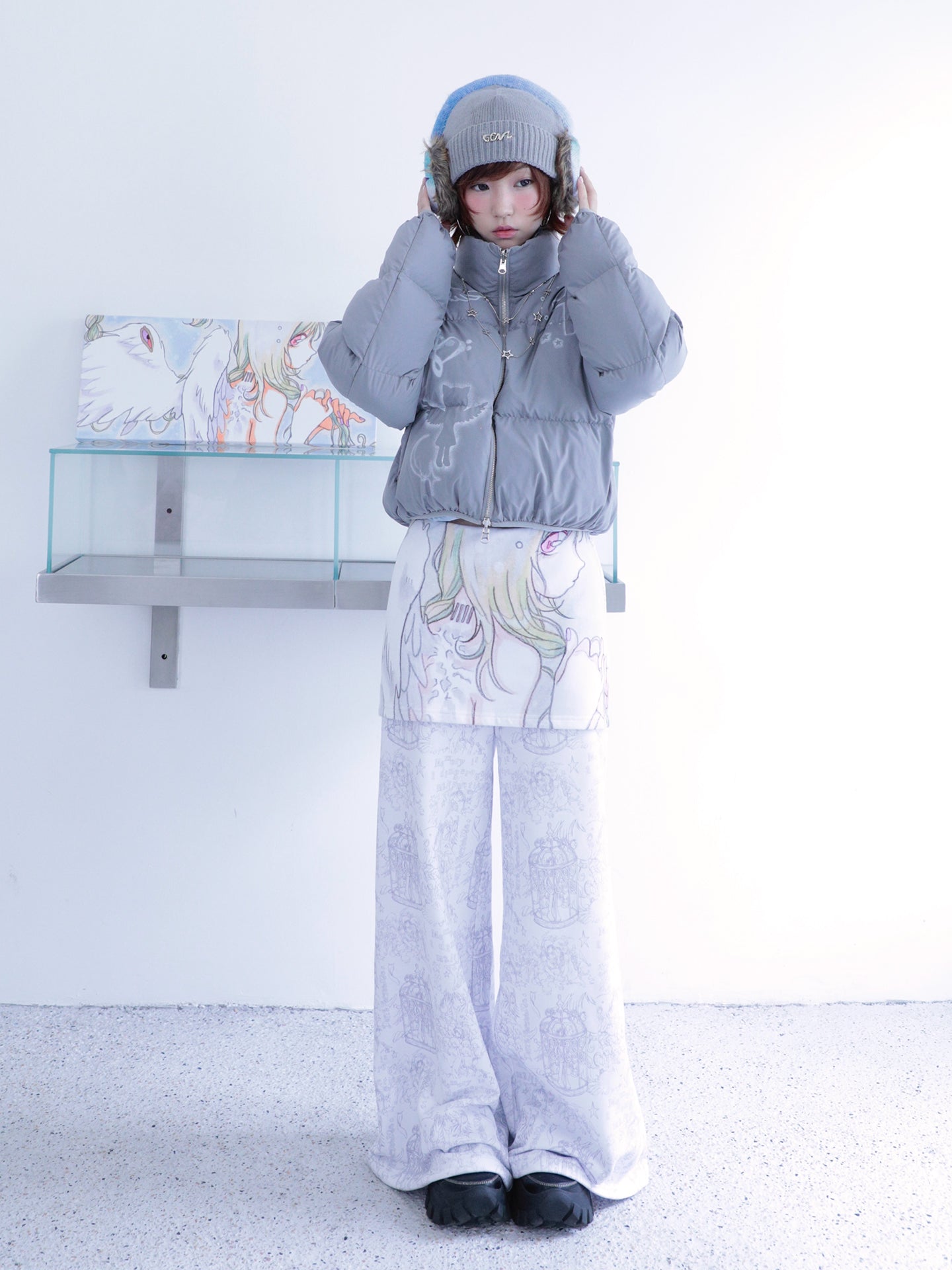 oliwabiu co-branded angel fake two-piece sweatpants