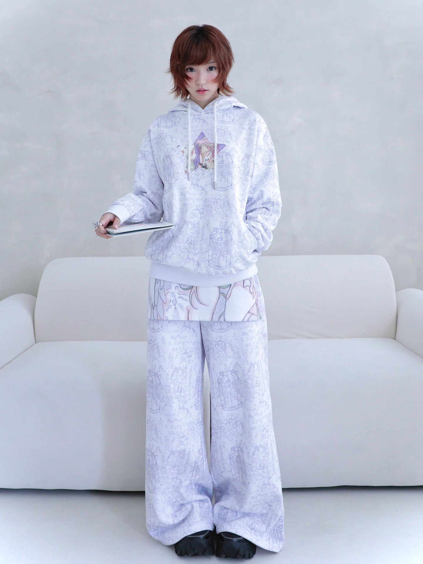 oliwabiu co-branded angel fake two-piece sweatpants