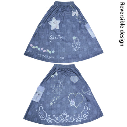 Reversible Faux Linen Polka Dot A-Line Maxi Skirt