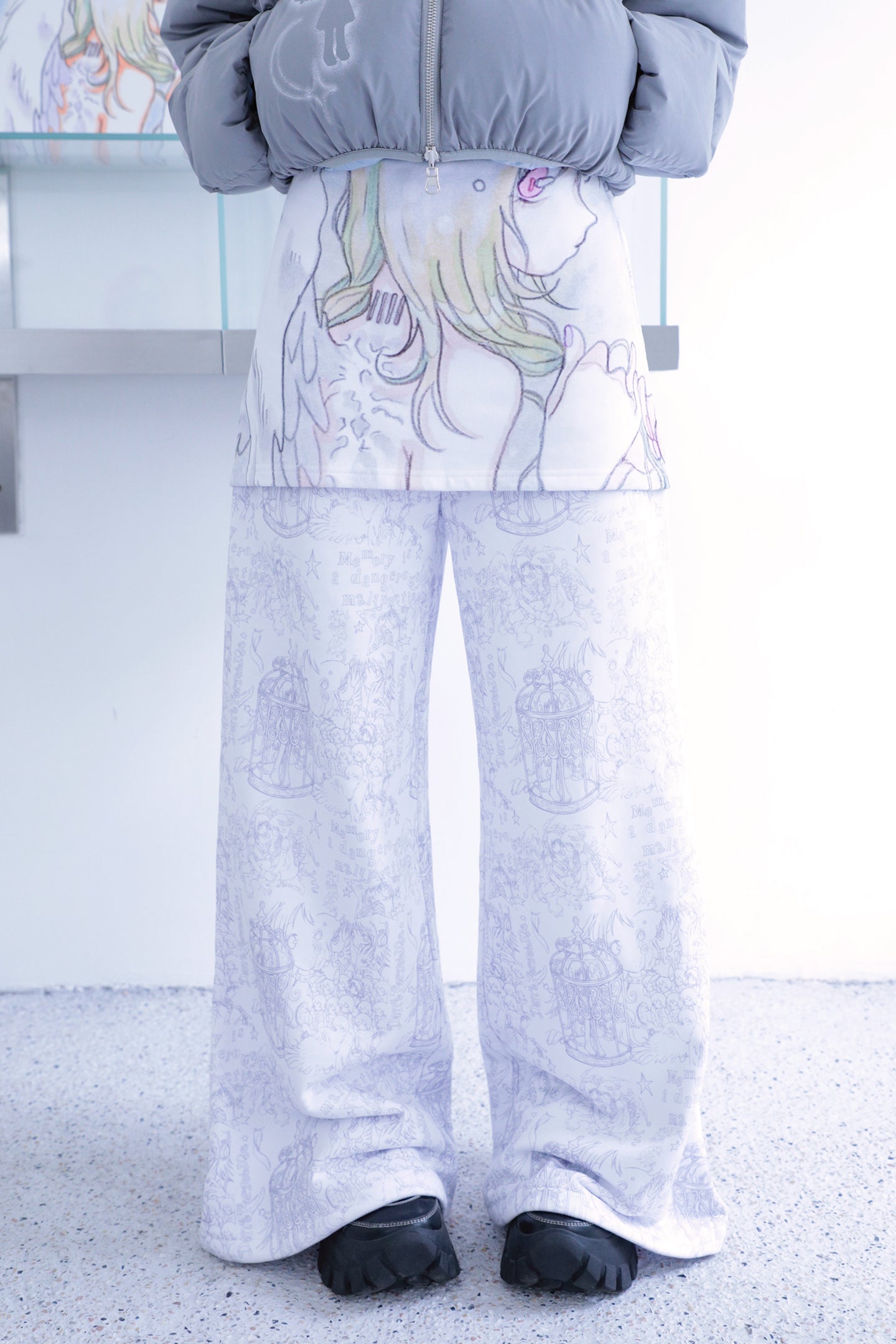oliwabiu co-branded angel fake two-piece sweatpants