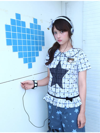 Star Check Peter Pan Collar Short Sleeve Shirt