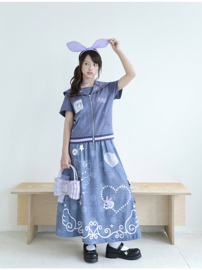Reversible Faux Linen Polka Dot A-Line Maxi Skirt