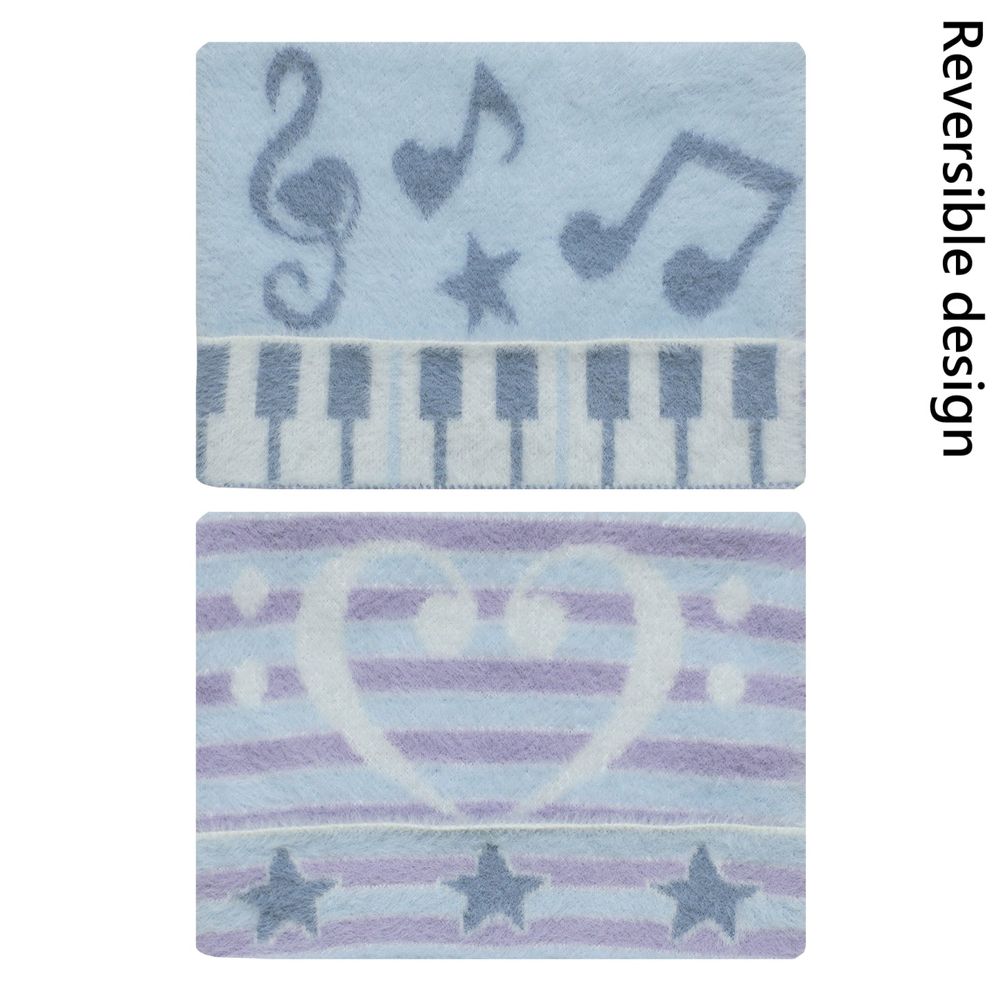 Reversible Music Note & Star Stripe Knit Hat with Cat Ears