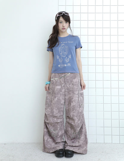 Cartoon Eye Rhinestone Parachute Pink Pants