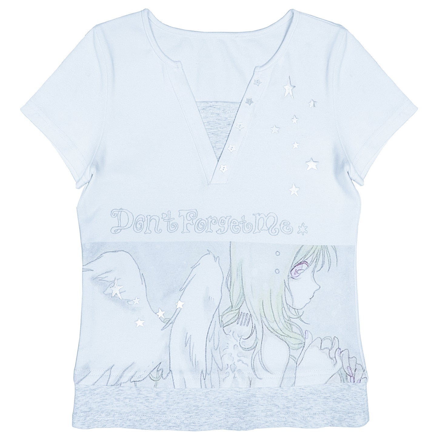 oliwabiu co-branded Angel Silver Foil Mock Layer Short Sleeve T-Shirt