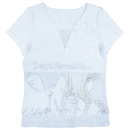 oliwabiu co-branded Angel Silver Foil Mock Layer Short Sleeve T-Shirt
