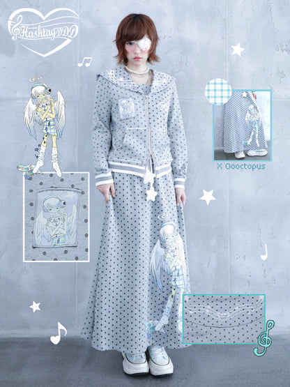 oooctopus co-branded Side-Zip Sweatshirt Long Skirt-grey