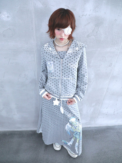 oooctopus co-branded Side-Zip Sweatshirt Long Skirt-grey