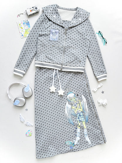 oooctopus co-branded Side-Zip Sweatshirt Long Skirt-grey