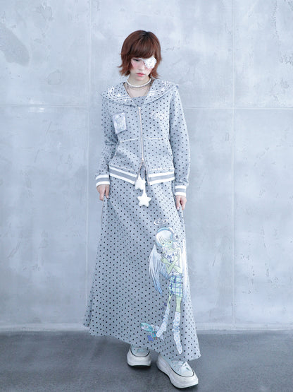 oooctopus co-branded Side-Zip Sweatshirt Long Skirt-grey