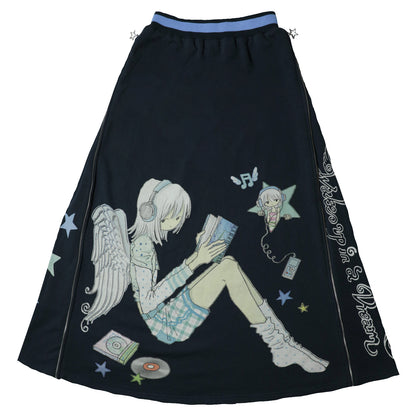 oooctopus co-branded Side-Zip Sweatshirt Long Skirt-navy