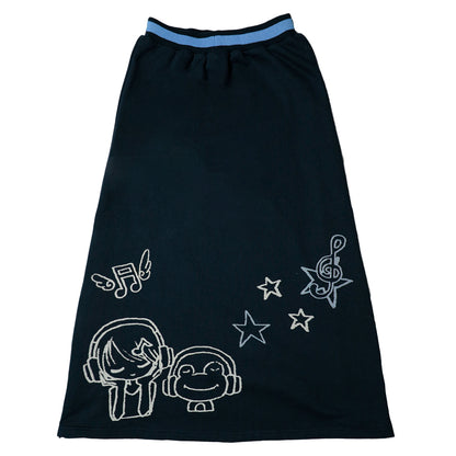 oooctopus co-branded Side-Zip Sweatshirt Long Skirt-navy