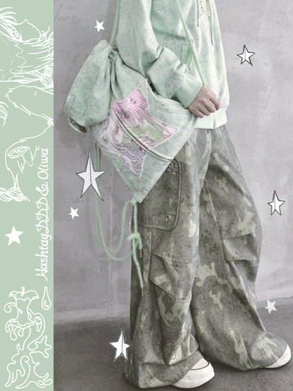 Cartoon-Eye Rhinestone Paratrooper Pants