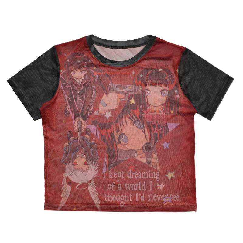 oliwabiu co-branded KillAngel  Short sleeved mesh T-shirt red colour