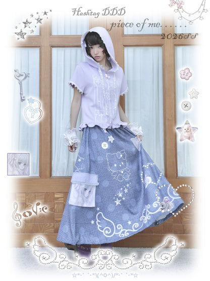 Reversible Faux Linen Polka Dot A-Line Maxi Skirt