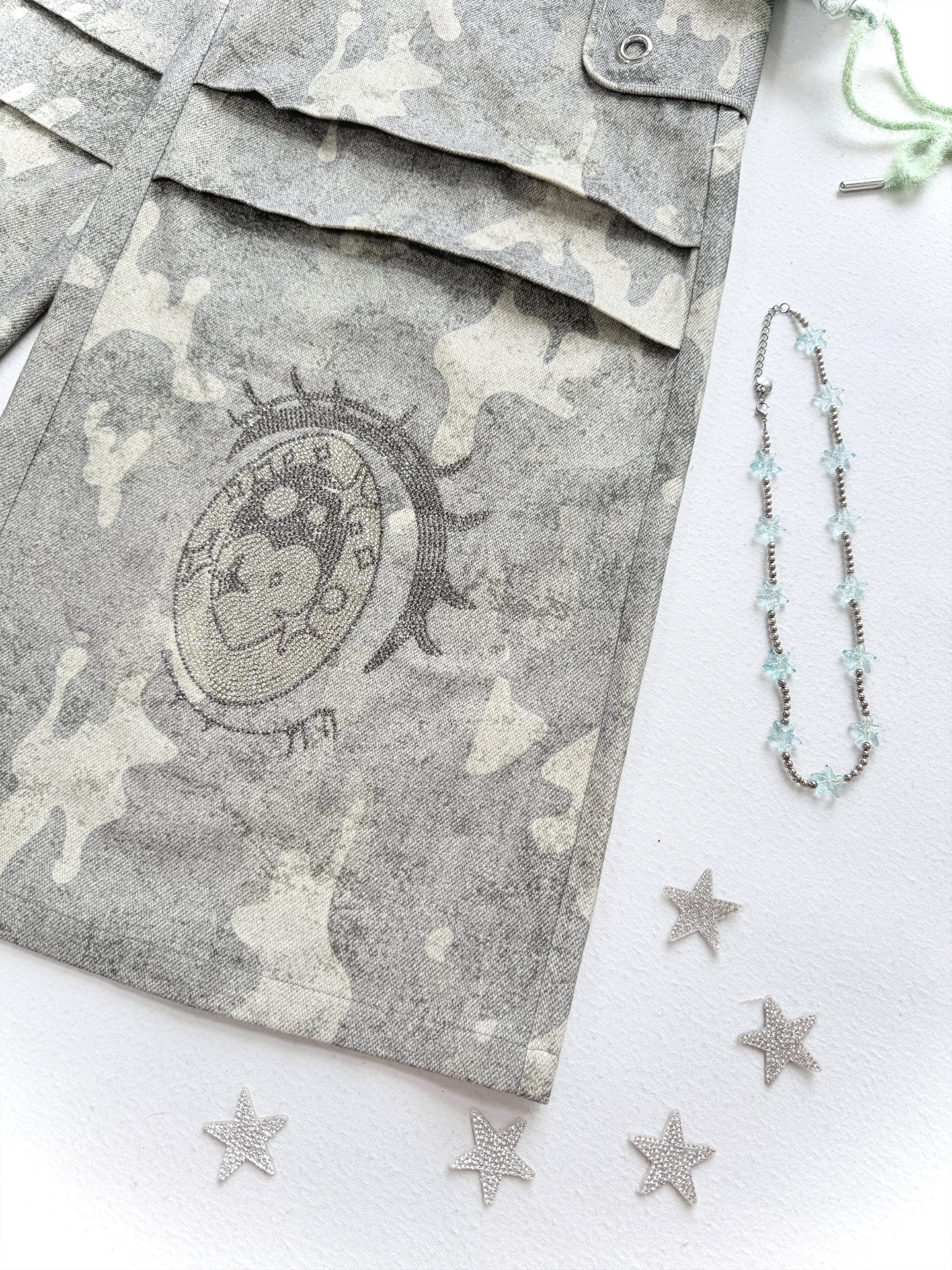 Cartoon-Eye Rhinestone Paratrooper Pants