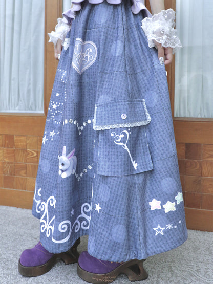 Reversible Faux Linen Polka Dot A-Line Maxi Skirt