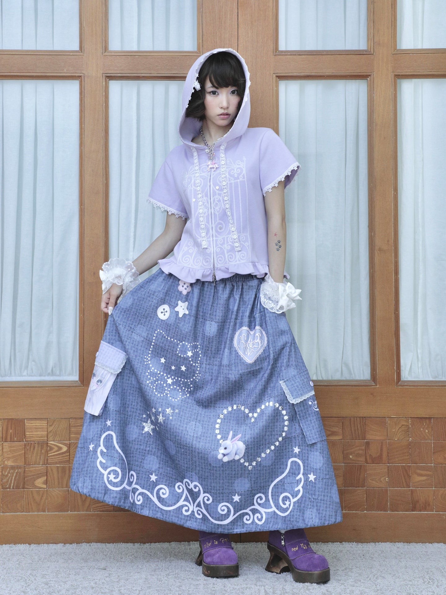 Reversible Faux Linen Polka Dot A-Line Maxi Skirt