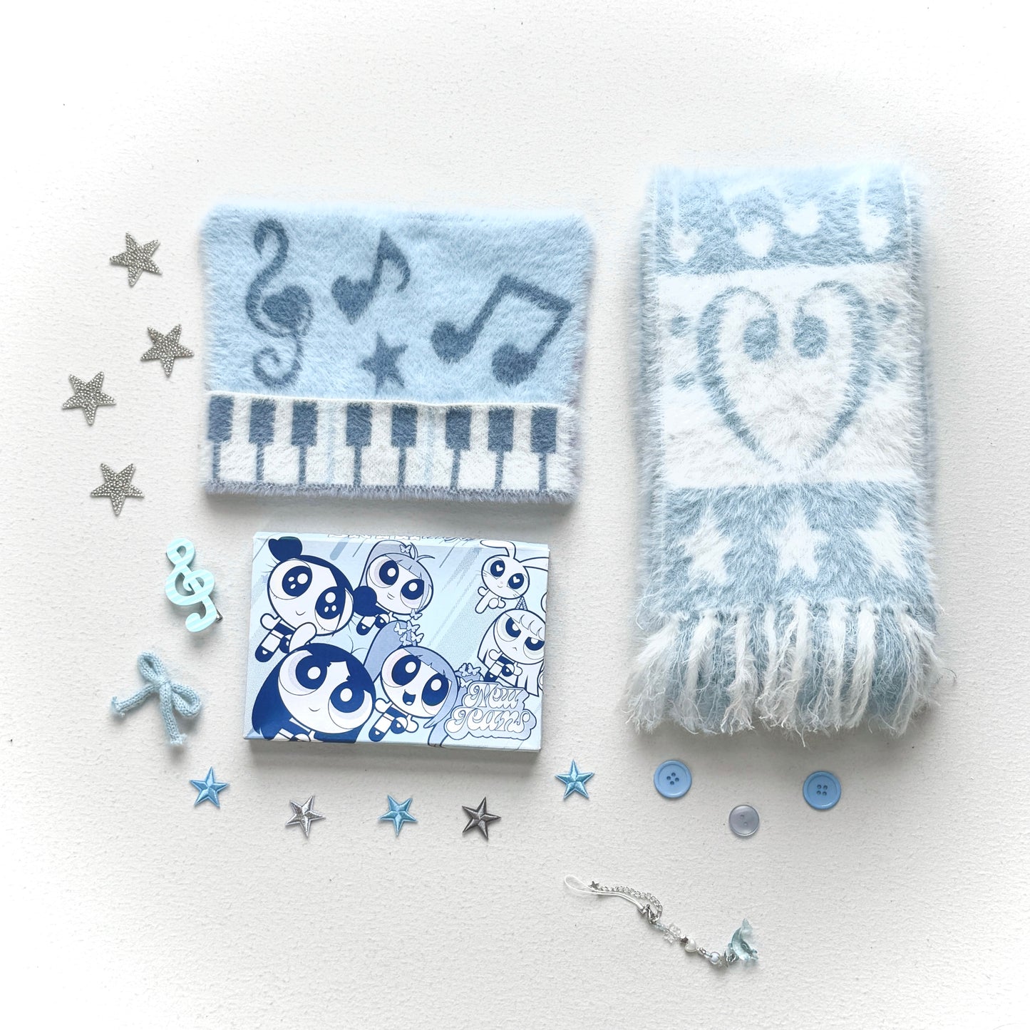 Reversible Music Note & Star Stripe Knit Hat with Cat Ears