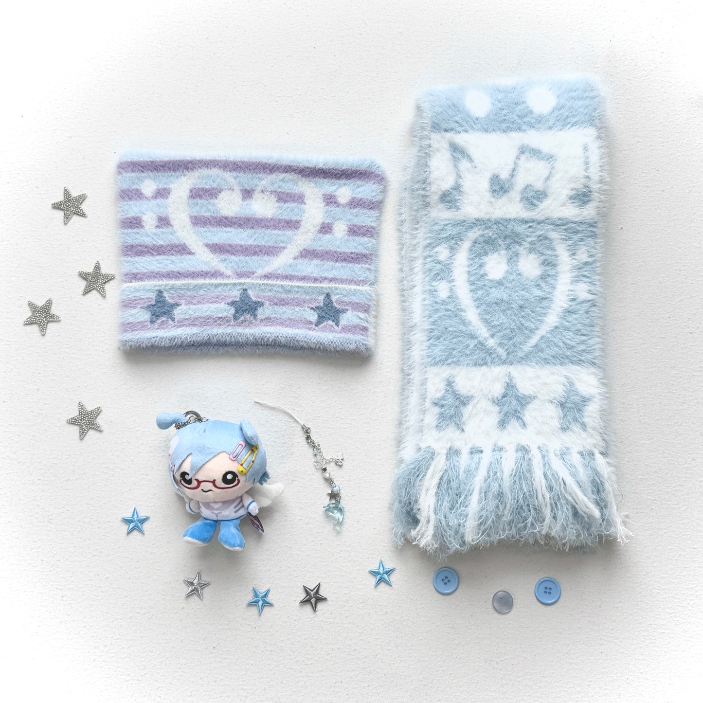 Reversible Music Note & Star Stripe Knit Hat with Cat Ears