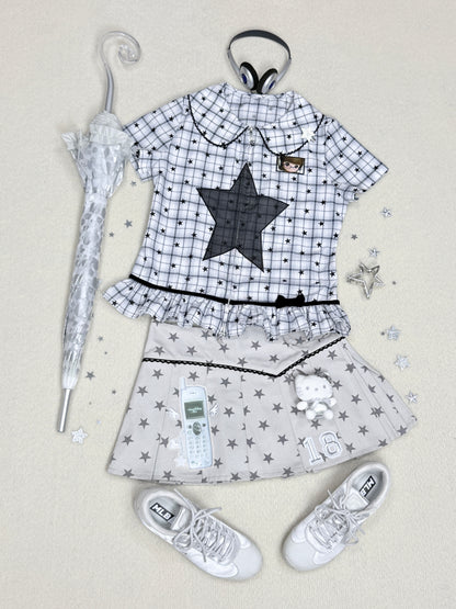Star Check Peter Pan Collar Short Sleeve Shirt