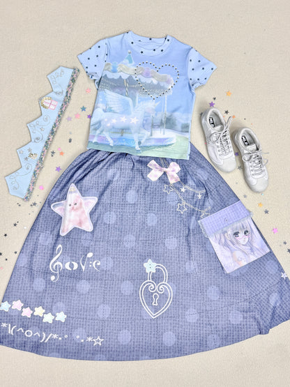 Unicorn Carousel Rhinestone Patchwork Short Sleeve Tee