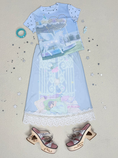 Unicorn Carousel Rhinestone Patchwork Short Sleeve Tee