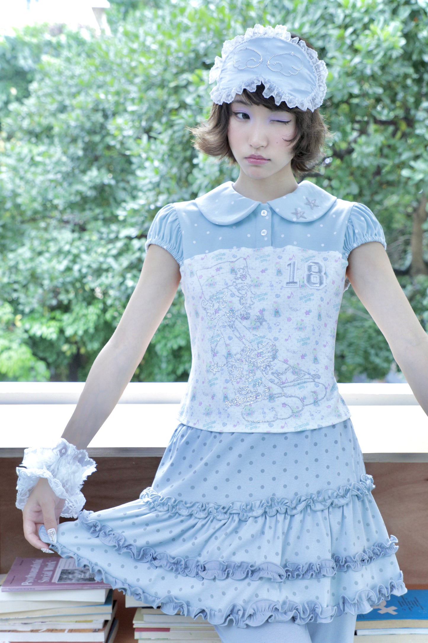 sunonebird co-branded Peter Pan Collar Puff Short Sleeve Tee