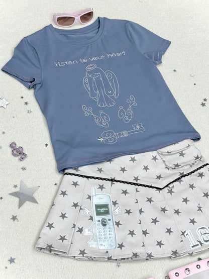 Retro Flip Phone Star Pleated Mini Skirt