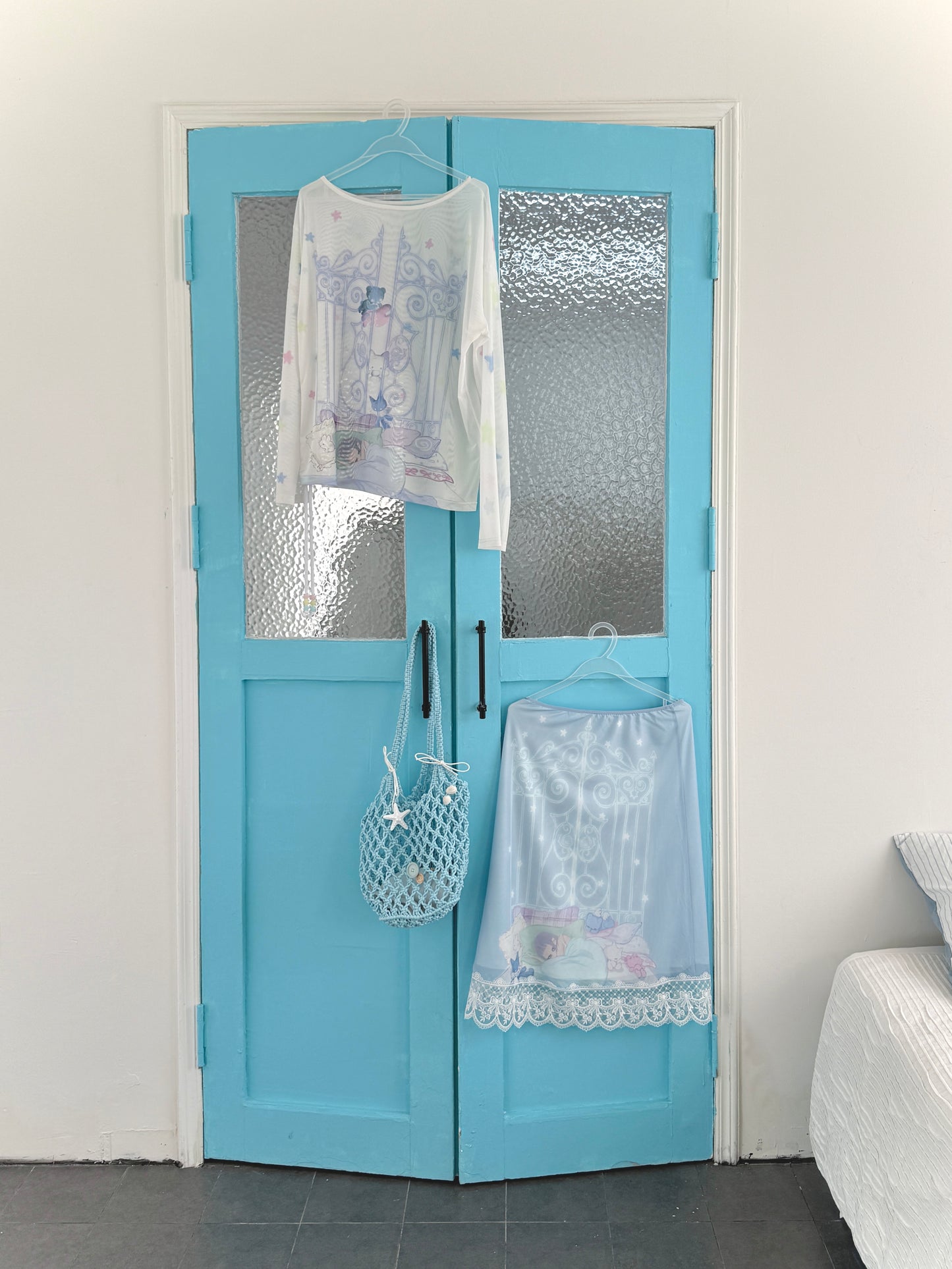 congming co-branded Reversible Lace Mesh Midi Skirt